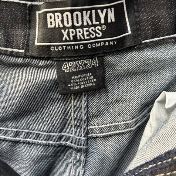 Brooklyn Xpress Mens Dark Wash Denim Jeans 42X34 Relaxed Fit Skater Casual - Picture 8 of 9